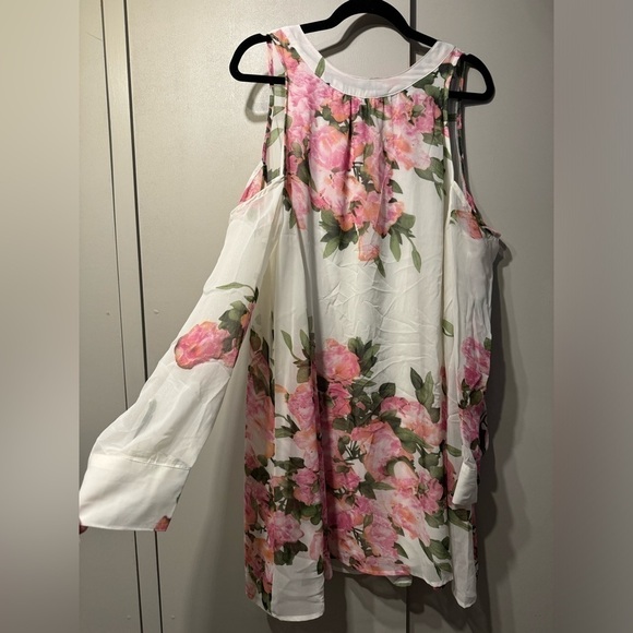 NEW $55 Sheer Sleeve Floral Cold Shoulder Dress - Picture 1 of 7